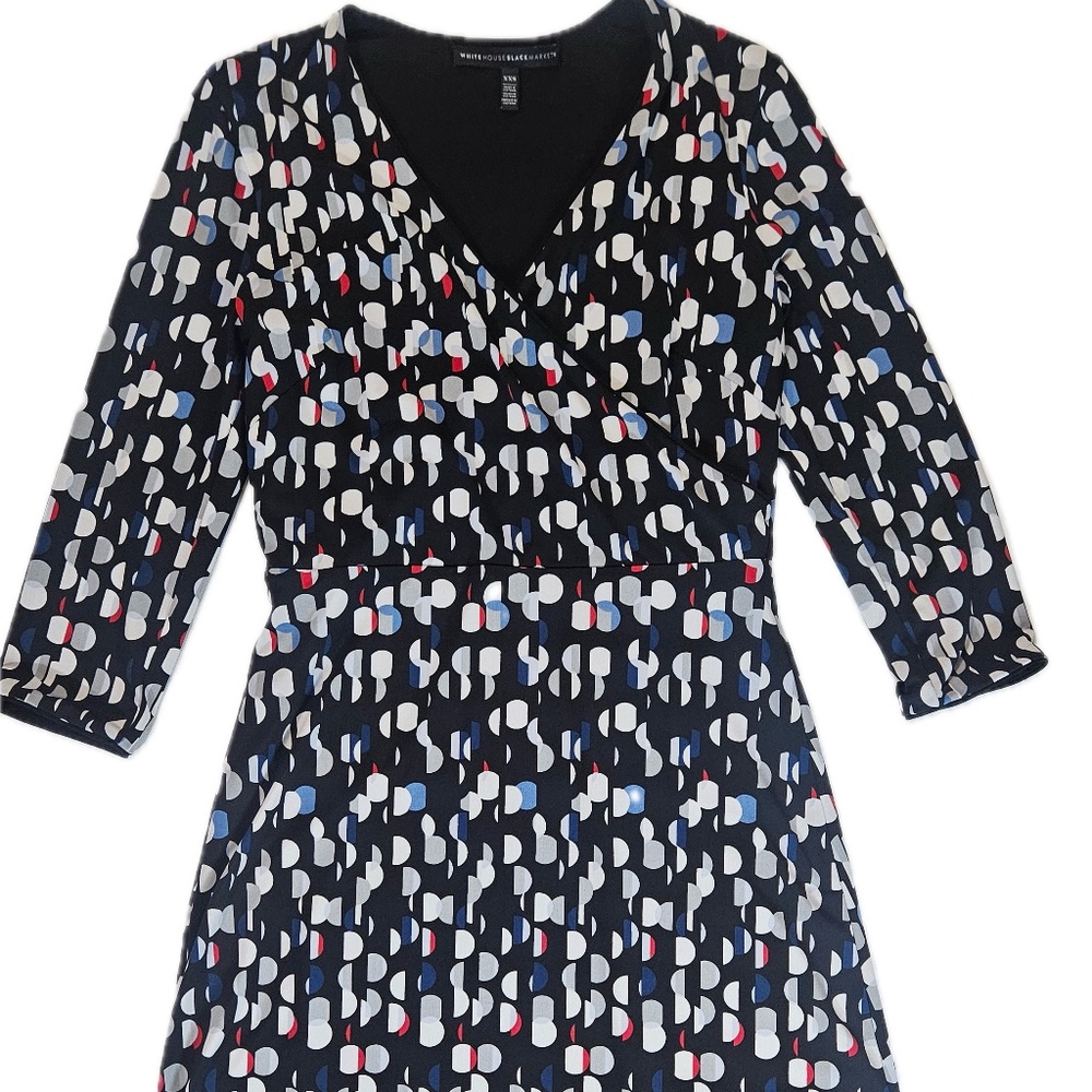 White House Black Market Dress Teens‎ 2XS Black Geometric Jersey 3/4 Sleeve
